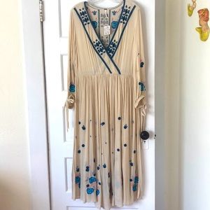 Free People Embroidered Midi Dress size L